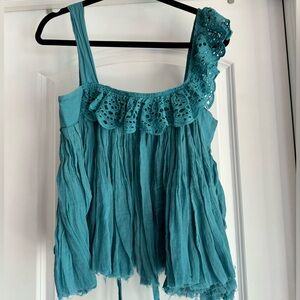 Free People Teal Sleeveless Blouse